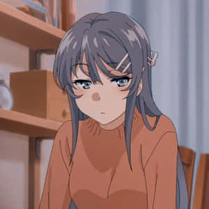 灰色頭髮和藍色眼睛的動漫女孩低頭 — 靚靚動畫 壁紙