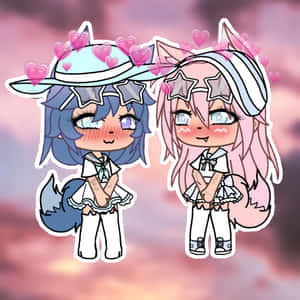 兩個有狐狸耳朵和心形的動漫女孩漂浮在她們周圍。 — Gacha life GIF 壁紙