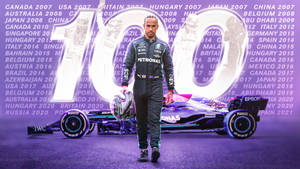 劉易斯·咸美頓以他的F1賽車和賽車歷史背景慶祝100場勝利。