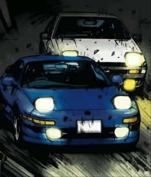 兩輛復古跑車在夜間穿過黑暗的隧道，車頭燈發光。
