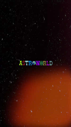 帶有橙色星雲和色彩繽紛ASTROWORLD文字的宇宙背景。
