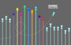 Sonic Colors遊戲場景，高桿上色彩繽紛的外星角色。