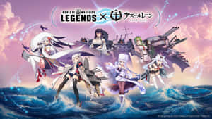 來自《World of Warships Legends》和《Azur Lane》的動漫角色站在暴風雨海洋中的軍艦上。