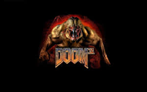 Doom 3標誌，後面有一個惡魔怪物