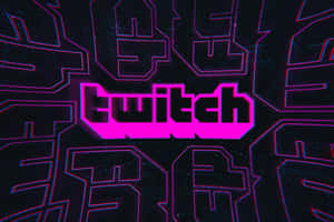 在黑暗星空背景下，帶有抽象形狀的發光粉紅色霓虹燈 Twitch 標誌。