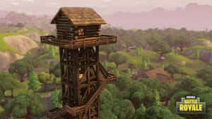 Fortnite 瞭望塔在日落時分於樹木繁茂的山谷中閃耀