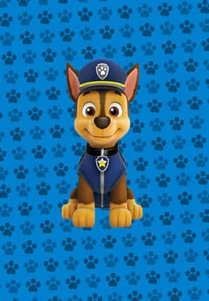 卡通警犬穿著藍色制服，爪印背景。 — 汪汪隊 壁紙