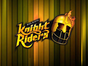 金色騎士頭盔配火焰及 Knight Riders Kolkata 標誌，條紋背景。