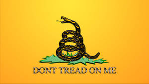 盤繞在草地上的響尾蛇，附有「DONT TREAD ON ME」文字。
