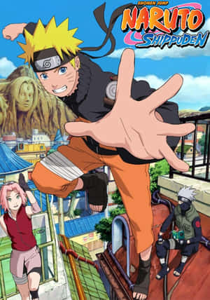 Naruto Shippuden 動畫角色在屋頂上擺出動作姿勢。 — 火影忍者海報 壁紙