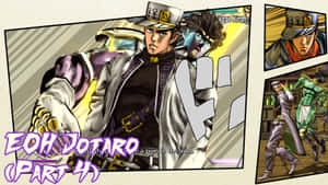 Jotaro Kujo 和他的替身 Kira 在 JoJo's Bizarre Adventure 的漫畫面板中。