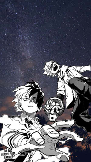兩位動漫英雄在繁星夜空下戰鬥。
