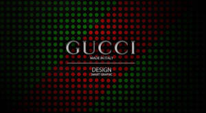 Gucci 標誌在黑色背景上帶有紅色和綠色圓點