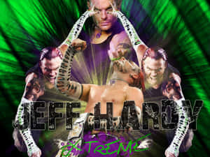 摔角手 Jeff Hardy 以極限摔角姿勢搭配蛇和綠色能量效果。