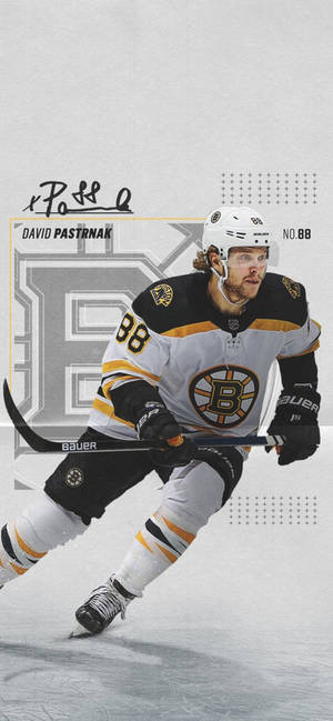 冰球運動員 David Pastrnak 身穿波士頓棕熊隊制服在冰上行動。 — iPhone 17e 壁紙