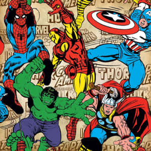 經典Marvel超級英雄以大膽漫畫藝術風格英勇擺姿勢。 — 超級英雄 壁紙