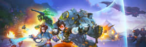 Overwatch角色在爆炸和飛行車輛中戰鬥。 — 鬥陣特攻 GIF 壁紙