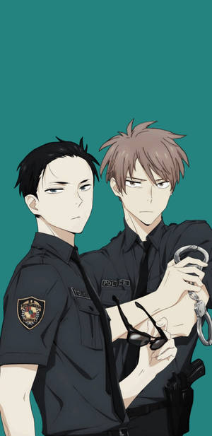 兩個動漫警察，一個拿著手銬和太陽眼鏡。
