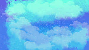 水彩天空上嘅粉藍色同薰衣草色雲朵，伴隨星星。 — 靚靚動畫 壁紙