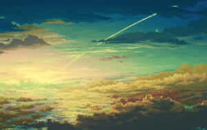 天體流星劃過充滿紋理雲朵的多彩暮色天空。 — 靚靚動畫 壁紙