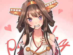 穿著傳統服裝的動漫女孩微笑著，嘴裡含著筷子，周圍環繞著心形。 — 火影忍者疾風傳 壁紙