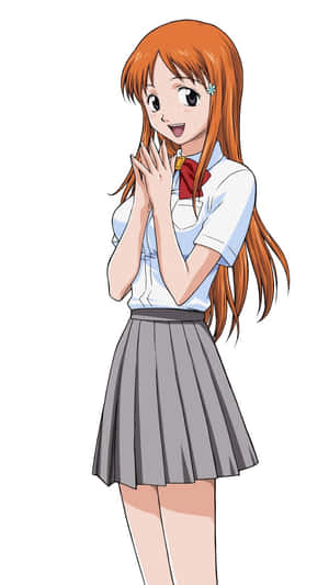 穿著校服的動漫女孩微笑著雙手合十 — 伊之助 GIF 壁紙