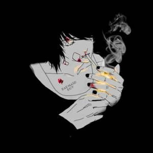 動漫角色在黑色背景前抽煙，帶有紅色點綴和煙霧。 — 動漫女孩 壁紙