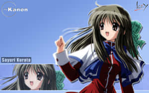 動漫女孩棕色頭髮和綠色蝴蝶結，微笑著舉起拳頭。 — 日出 壁紙