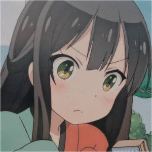 動漫女孩，深色頭髮和綠色眼睛，低頭臉紅。 — 可愛動漫女仔 壁紙