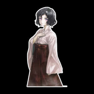 動漫女孩穿著粉紅色和服，深色頭髮和紫色眼睛。 — 堀與宮村 壁紙