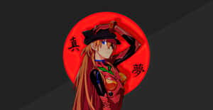 動漫女孩身穿紅色機甲服，深色背景上有紅色圓圈和漢字。 — 阿斯托爾福 壁紙