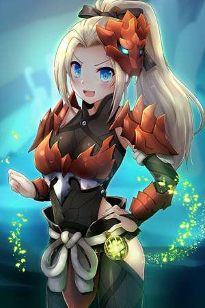 動漫女孩穿著龍盔甲，閃爍著魔法粒子