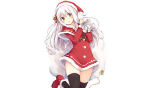 動漫女孩穿著紅色聖誕老人服裝拿著禮物袋