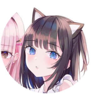 兩個有貓耳和柔和紅暈的動漫女孩在圓形框架內。