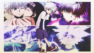 來自 Hunter x Hunter 的動漫角色在動作場景中帶有發光能量效果。 — 動漫男孩 壁紙