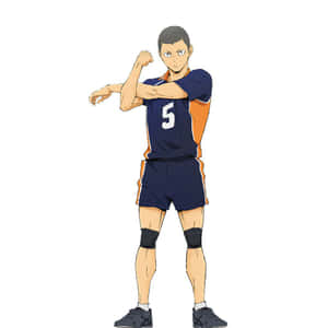 動漫男性排球運動員身穿藍橙色制服伸展雙臂。 — 場地圭介 壁紙