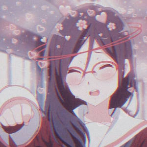 戴眼鏡的動漫女孩微笑，頭周圍漂浮著心形和櫻花。 — 可愛動漫頭像gif 壁紙