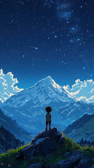 孩子站在山頂上，星空下 — 星星 壁紙