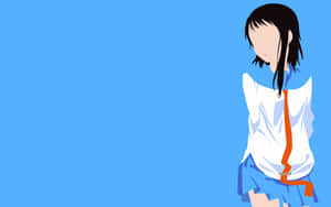 身穿校服的動漫女孩站在純藍色背景前