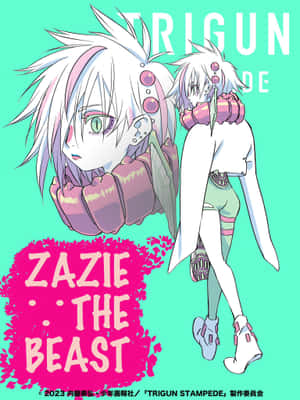 來自《TRIGUN STAMPEDE》的動漫角色 Zazie，白髮配粉紅色飾物。 — iPad Air 13 壁紙