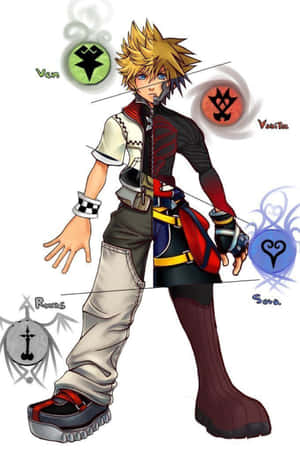 動漫角色Ven，周圍漂浮著Kingdom Hearts符號。 — 王國之心 壁紙