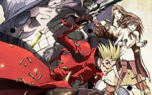 動漫戰士在巨型骷髏頭附近開槍射擊，子彈殼飛舞。 — Steam Deck 壁紙