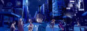 動漫角色在夜晚的雨中霓虹城市中行走。 — 東京喰種角色 壁紙