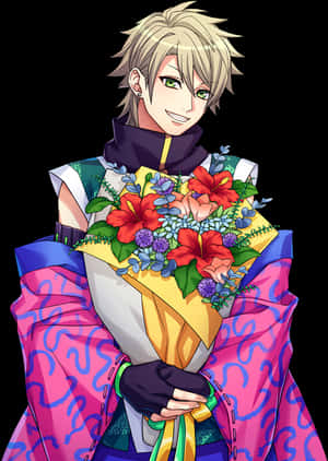 動漫角色手持花朵