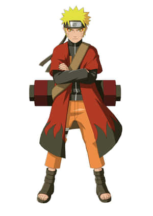 動漫忍者漩渦鳴人，身穿紅色外套和橙色褲子，雙臂交叉。 — 火影忍者 壁紙