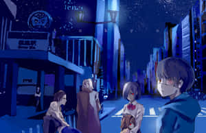星空下，雨夜的東京街道上的動漫角色。 — 東京喰種角色 壁紙