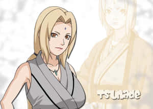 穿著灰色服裝的動漫女忍者綱手，身後有幽靈般的自己。 — 忍者 fortnite 壁紙