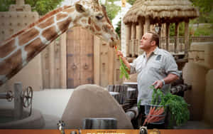 動物園管理員在圍欄中餵長頸鹿吃胡蘿蔔 — 勒布朗·詹姆斯 壁紙