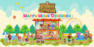 卡通動物在Animal Crossing Happy Home Designer遊戲場景中裝飾房子。