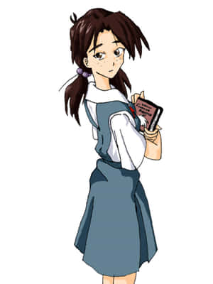 穿著校服的動畫女孩拿著一本法語練習書。 — Kindle 壁紙